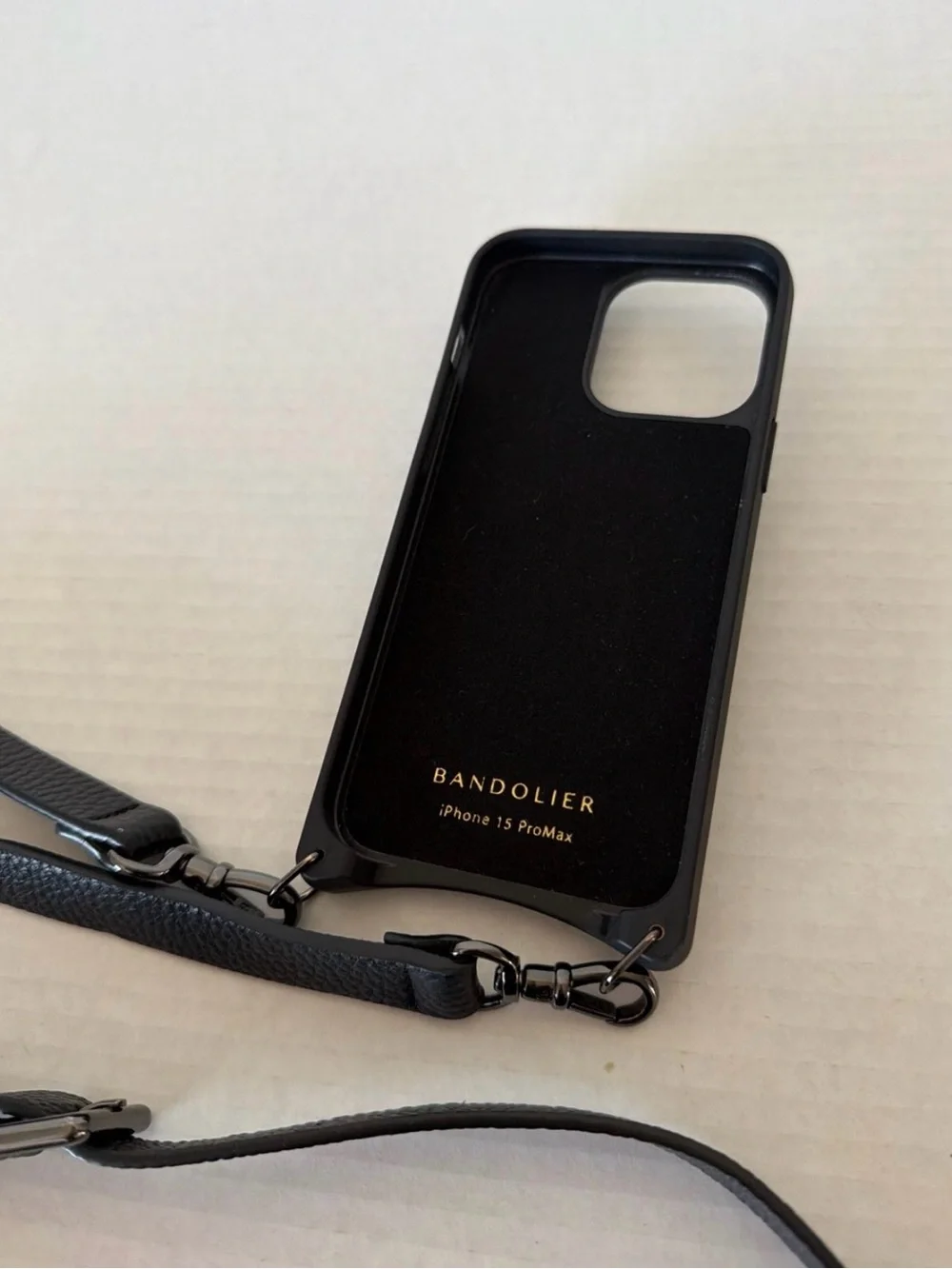 BANDOLIER Black Leather iPhone 15 Pro Max Phone Case with Strap